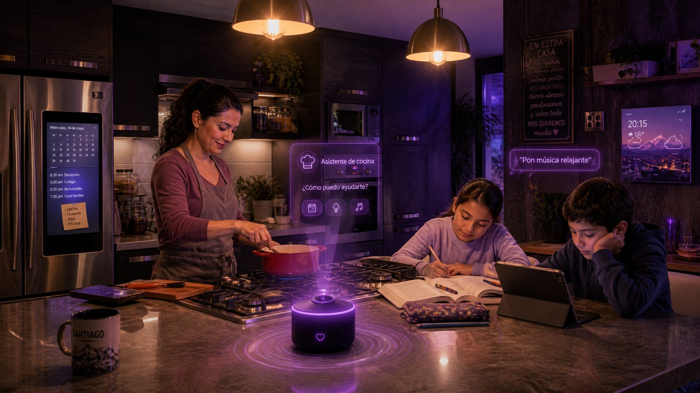 Familia en la cocina acompañada por Aura